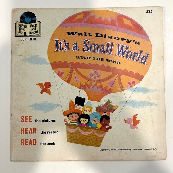 IT'S A SMALL WORLD WITH THE SONG WALT DISNEY 1968 7" VINYL RECORD & BOOK #323 - Picture 1 of 6